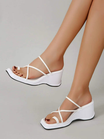 Women Cross Strap Toe Ring Thong Wedge Sandals