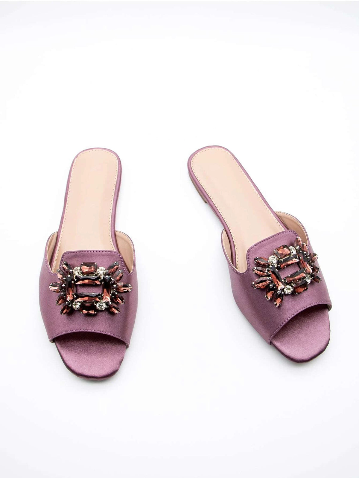 Women Gemstone & Rhinestone Decor Single Band Slide Sandals