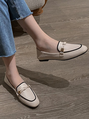 Women Knot Decor Square Toe Loafer Flats