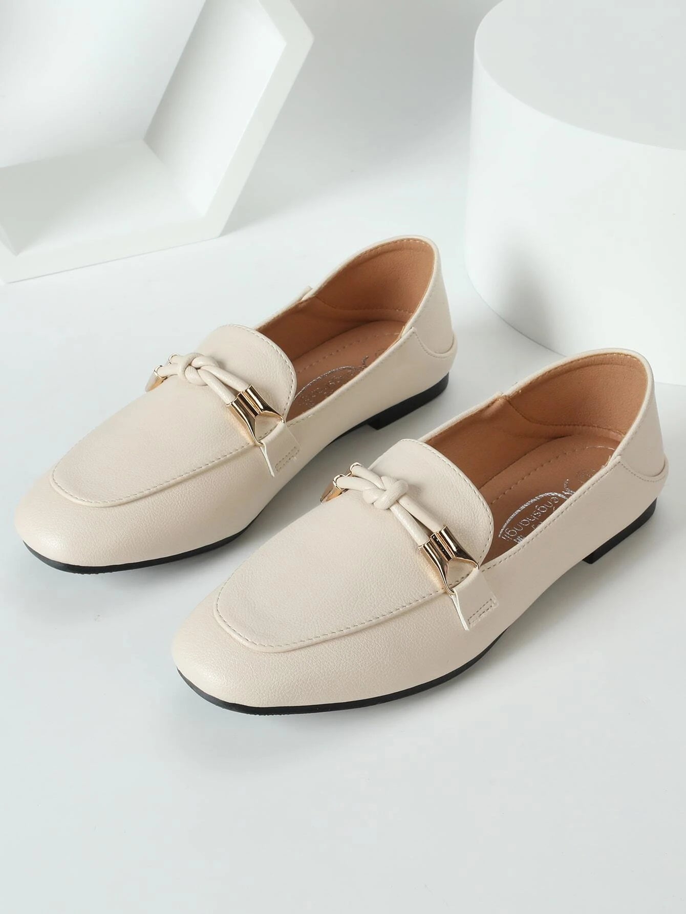 Women Knot Decor Square Toe Loafer Flats