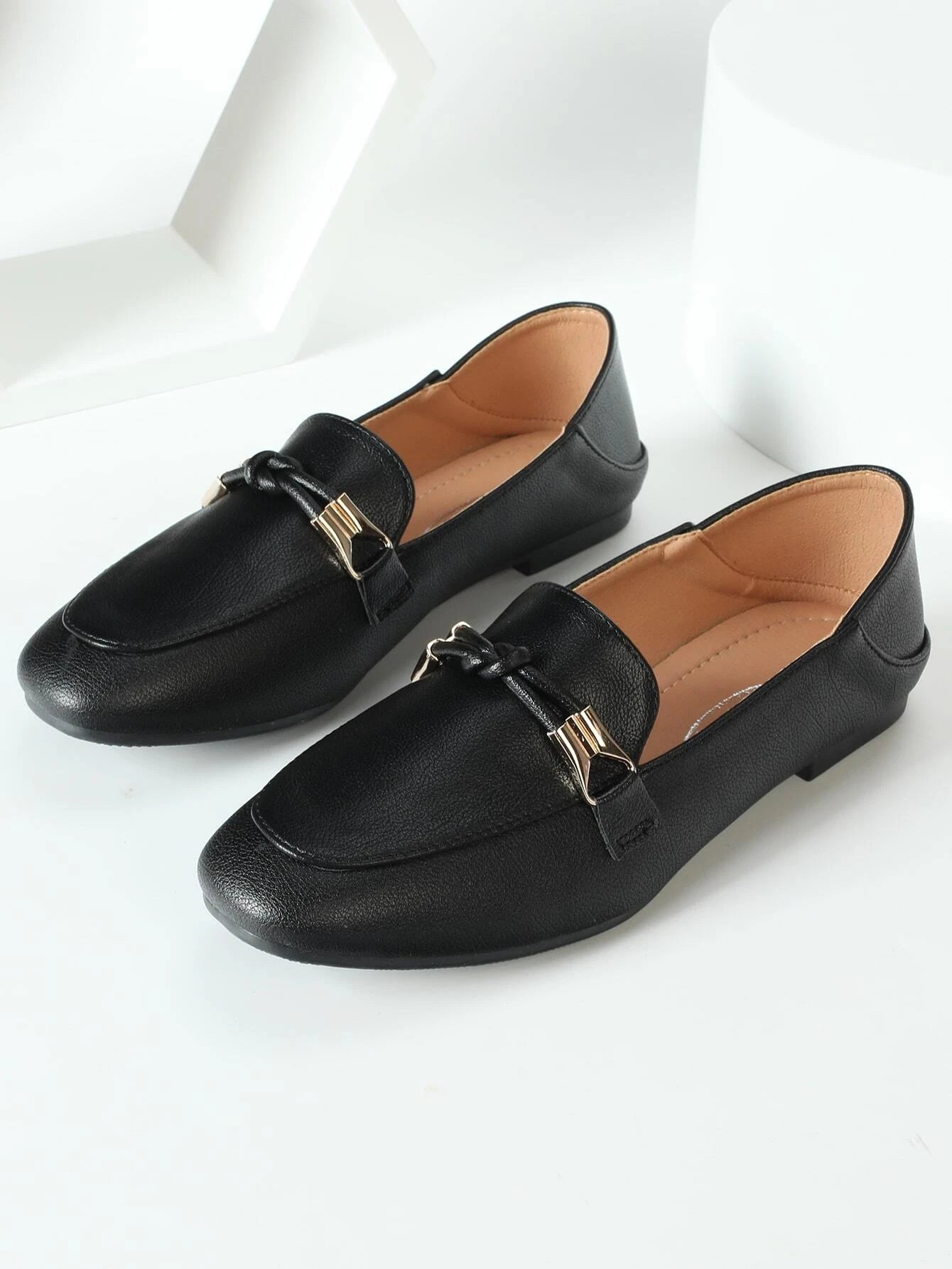 Women Knot Decor Square Toe Loafer Flats