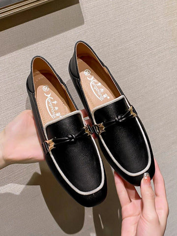 Women Knot Decor Square Toe Loafer Flats