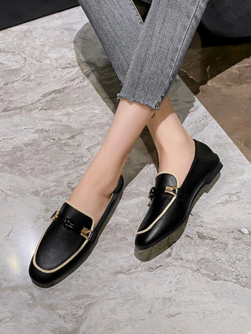 Women Knot Decor Square Toe Loafer Flats