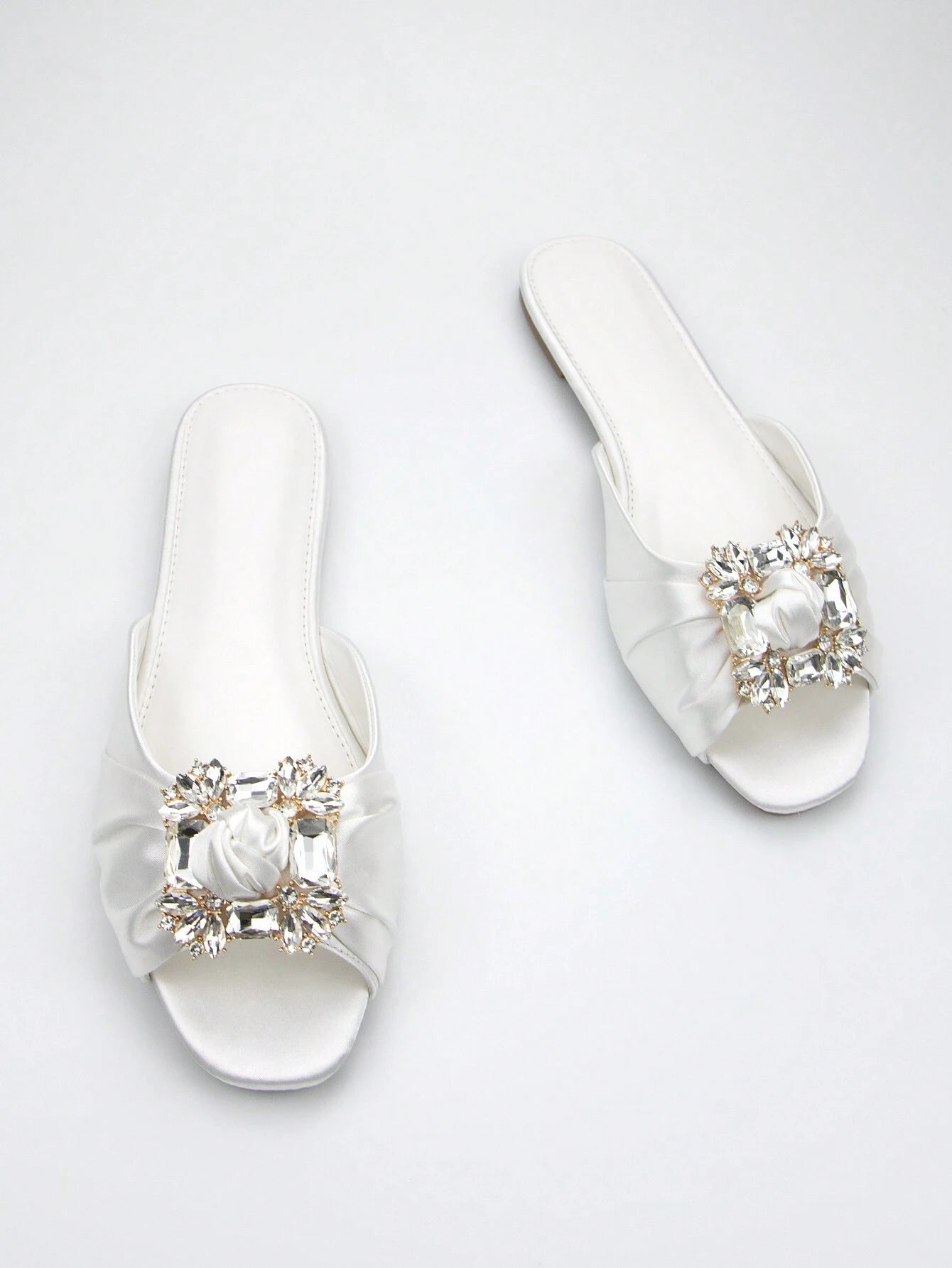 Women Rhinestone Decor Ruched Detail Slide Sandals