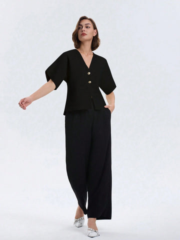 Women's Simple Solid Front Button Up Cardigan