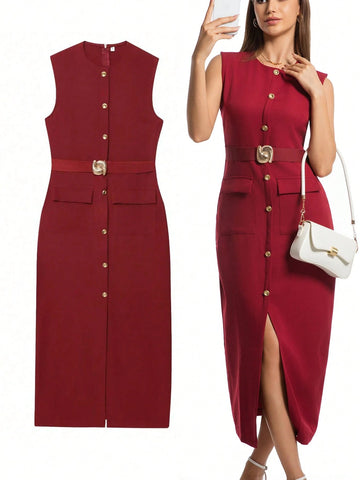 Women Spring Sleeveless Midi Dress