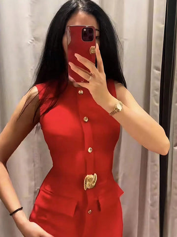 Women Spring Sleeveless Midi Dress