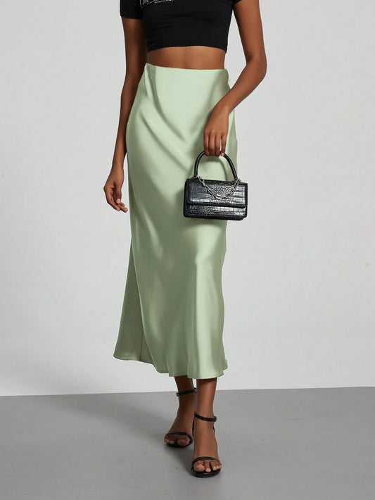 Women Silky Satin Feeling Maxi Skirt