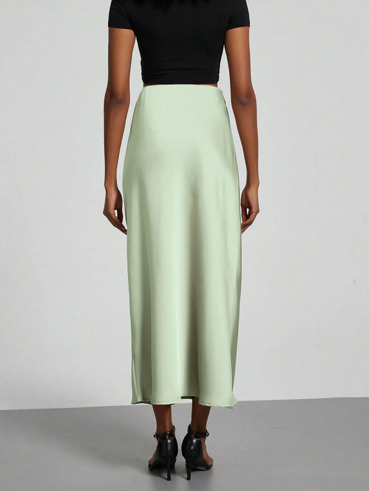 Women Silky Satin Feeling Maxi Skirt