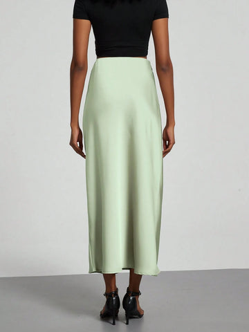 Women Silky Satin Feeling Maxi Skirt
