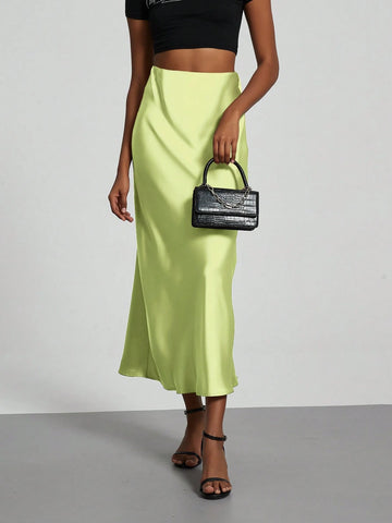 Women Silky Satin Feeling Maxi Skirt