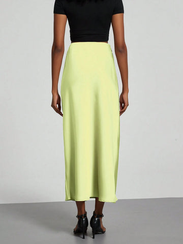 Women Silky Satin Feeling Maxi Skirt