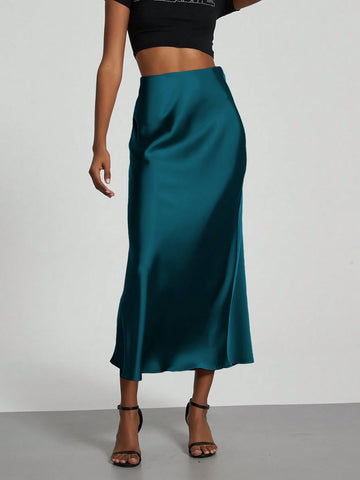 Women Silky Satin Feeling Maxi Skirt