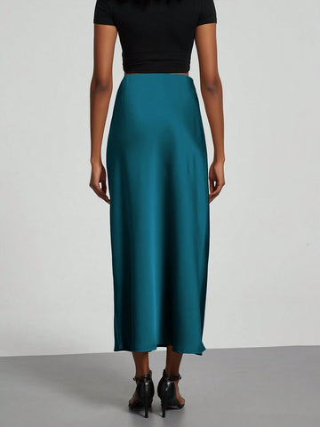 Women Silky Satin Feeling Maxi Skirt