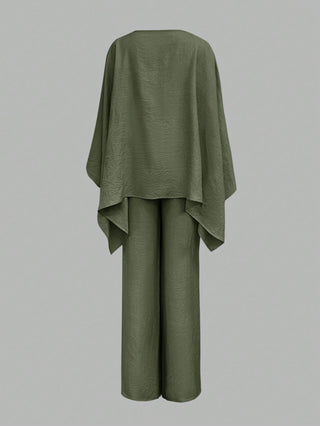 Elegant Cinched Waist Batwing Sleeve Loose Suit