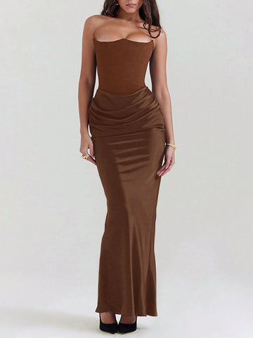 Women Pleated Sexy Backless Fitted Evening Dress