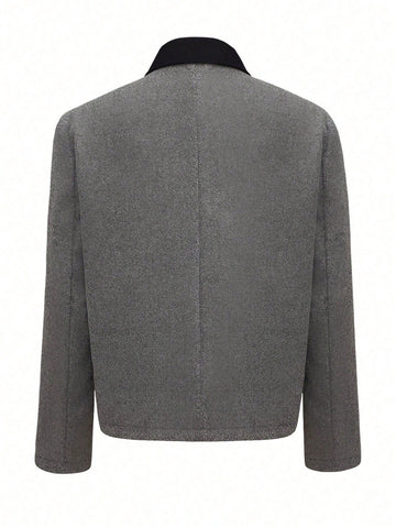 Women Short Stand Collar Color Block Coat