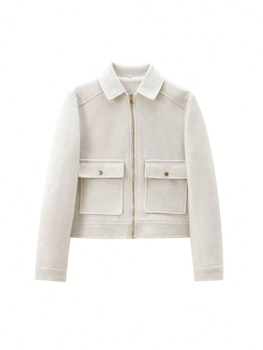 Women Zipper Cropped Coat