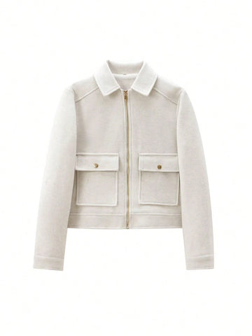 Women Zipper Cropped Coat