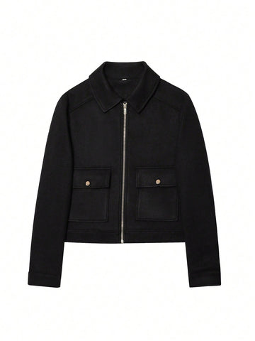 Women Zipper Cropped Coat