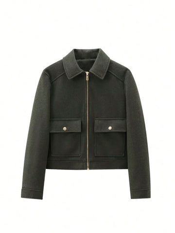 Women Zipper Cropped Coat