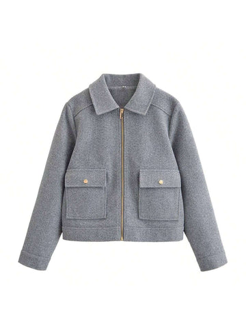 Women Zipper Cropped Coat