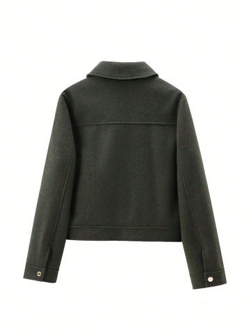 Women Zipper Cropped Coat