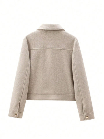 Women Zipper Cropped Coat