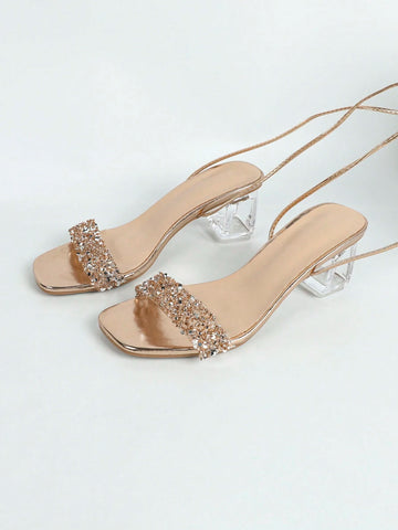 Women's Chunky Heel Crystal Transparent Sandals