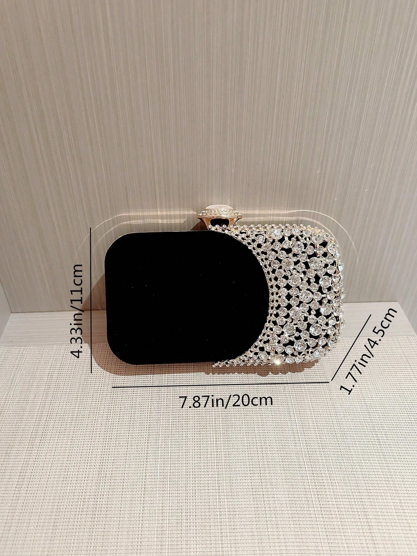 Women's Fashion Velvet Box Clutch Bag With Shimmering Rhinestone Decoration For Evening, Party, Wedding, And Dance