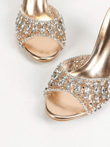 Women's High Heels Clear Pointed Toe Sandals Comfortable Glitter Rhinestone Decoration