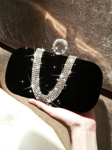 Women's Mini Glamorous Rhinestone Embellished Evening Clutch Bag With Ring Handle And Detachable Shoulder Strap