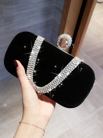 Women's Mini Glamorous Rhinestone Embellished Evening Clutch Bag With Ring Handle And Detachable Shoulder Strap