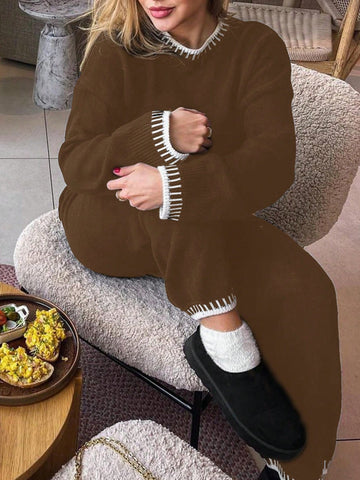 Women Colorblock Sweater Set