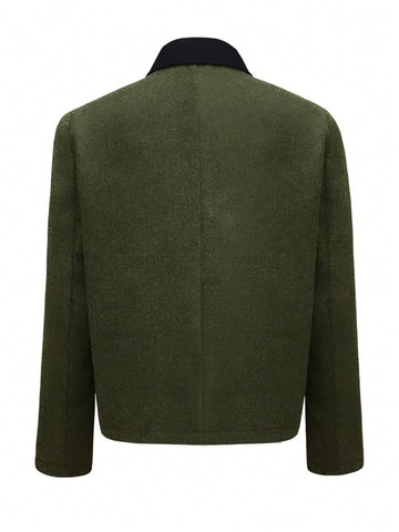 Women Short Stand Collar Color Block Coat