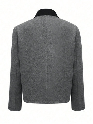 Women Short Stand Collar Color Block Coat