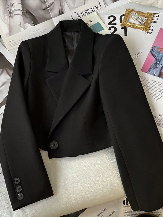 Notched Collar Long Sleeve Single-Button Casual Office Blazer