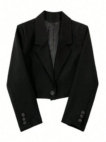 Notched Collar Long Sleeve Single-Button Casual Office Blazer