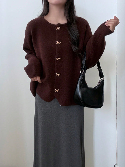 Women's Bow Decor Long Sleeve Loose Casual Top