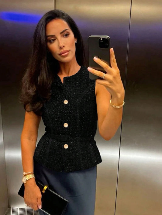 Women's Button Decorated Ruffle Hem Camisole With Wide Straps