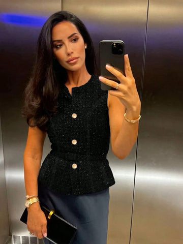 Women's Button Decorated Ruffle Hem Camisole With Wide Straps