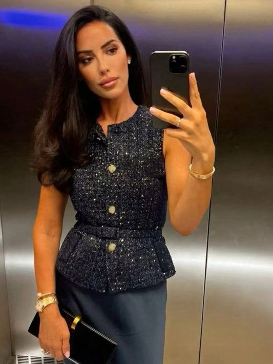 Women's Button Decorated Ruffle Hem Camisole With Wide Straps