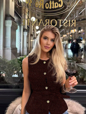 Women's Button Decorated Ruffle Hem Camisole With Wide Straps