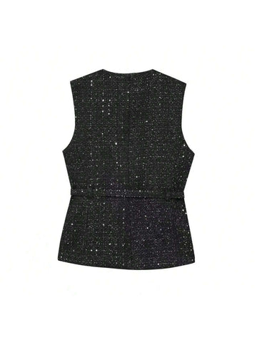 Women's Button Decorated Ruffle Hem Camisole With Wide Straps