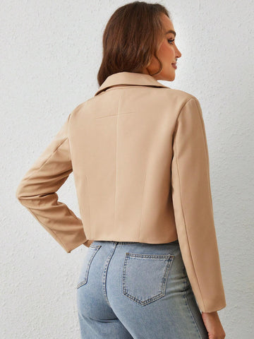 Women's Casual Short Red Jacket With Front Pockets Ladies Elegant Blazer