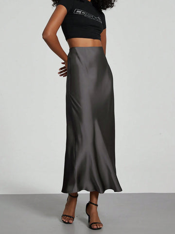 Women Silky Satin Feeling Maxi Skirt