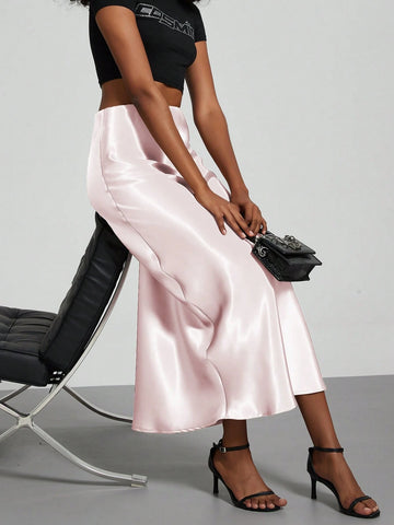 Women Silky Satin Feeling Maxi Skirt