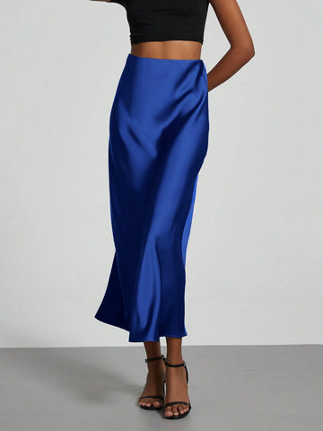 Women Silky Satin Feeling Maxi Skirt
