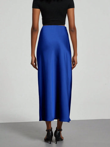 Women Silky Satin Feeling Maxi Skirt