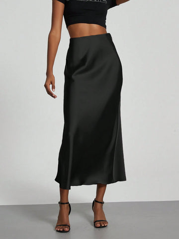 Women Silky Satin Feeling Maxi Skirt